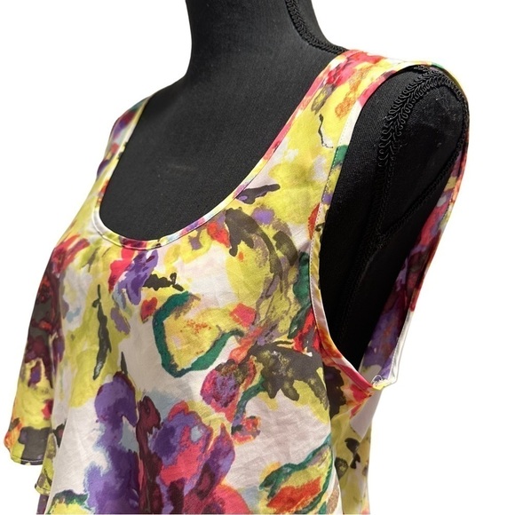 Daisy Fuentes Sleeveless Layered Floral Blouse Soft Vibrant No Sheer Large - Picture 5 of 15